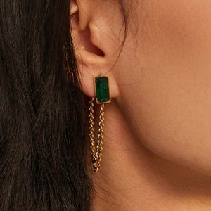 Green Crystal Chain Drop Earring